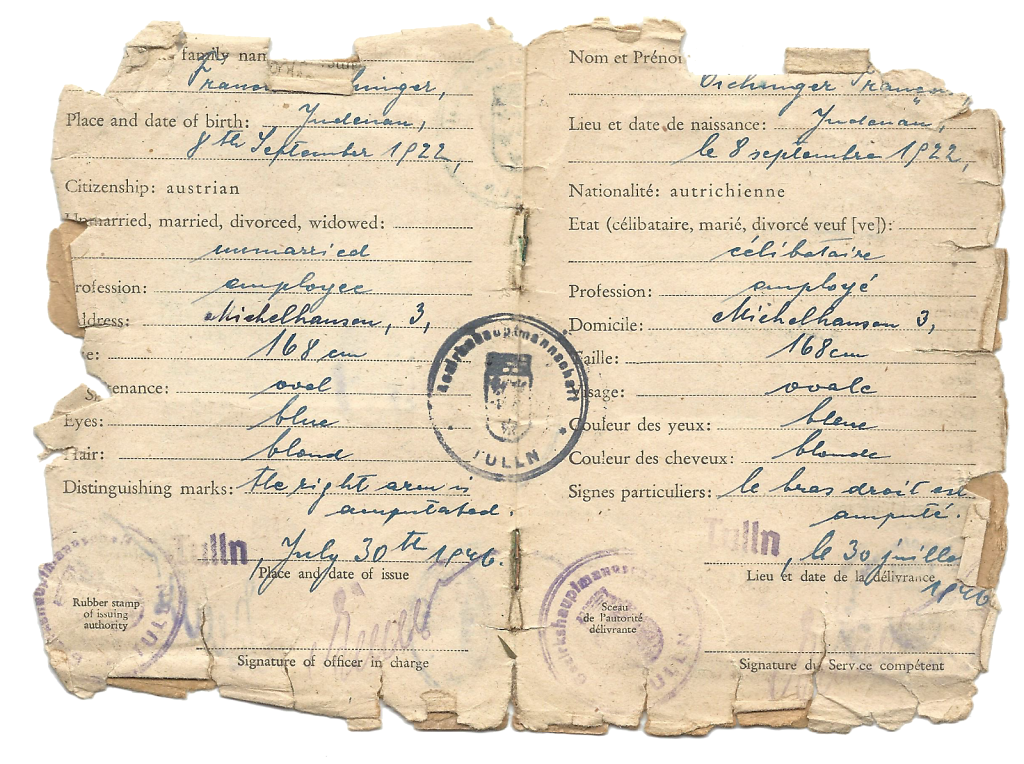 Identitätsausweis (Identity Card) des Franz Eichinger - Innenseiten Teil 2