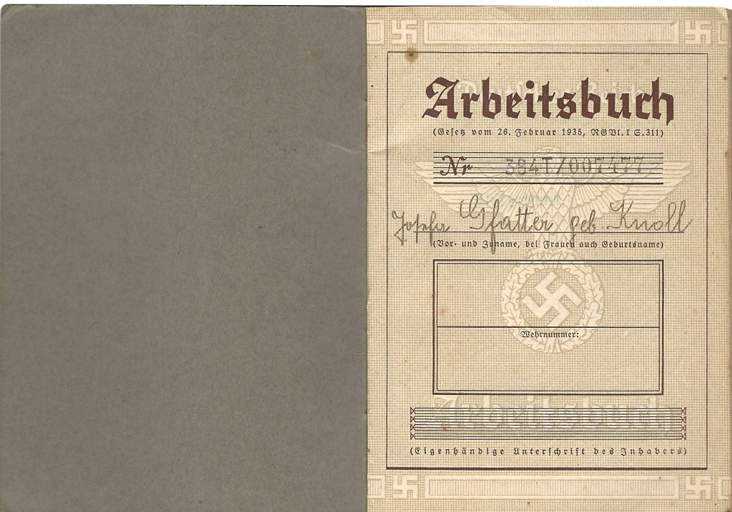 Deutsches Reich - Arbeitsbuch der Josefa Gfatter - Seite 1