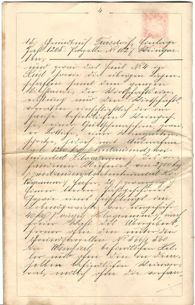 Notariatsakt  zum Übergabevertrag von Franz Wiedenhofer senior in Rust Nr. 4 auf Franz Wiedenhofer junior in Rust Nr. 4 und seiner Braut Fräulein Anna Aichinger in Rust Nr. 56 - Seite 4