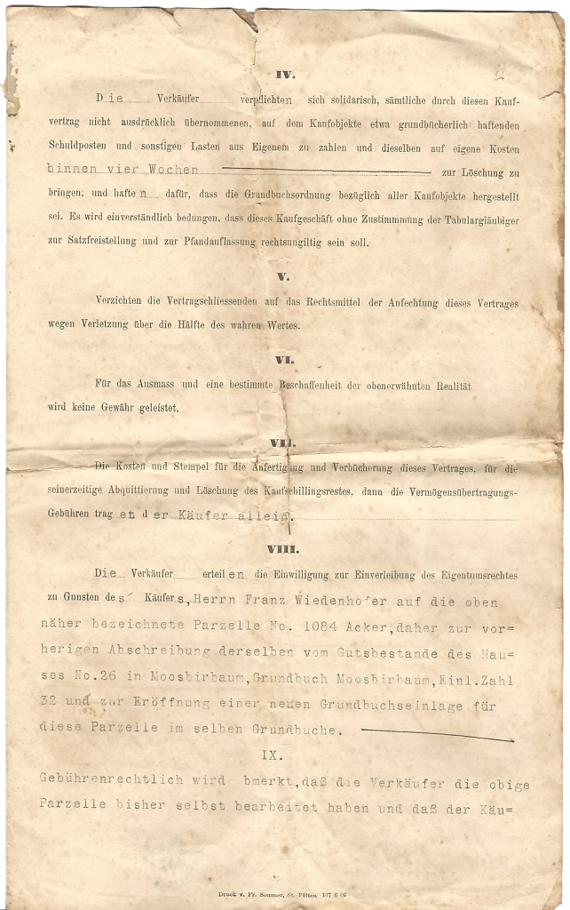 Kaufvertrag von Ehegatten Herrn Heinrich und Frau Johanna Berner in Moosbierbaum No. 26 an Herrn Franz Wiedenhofer in Rust Nr. 4 - Seite 3